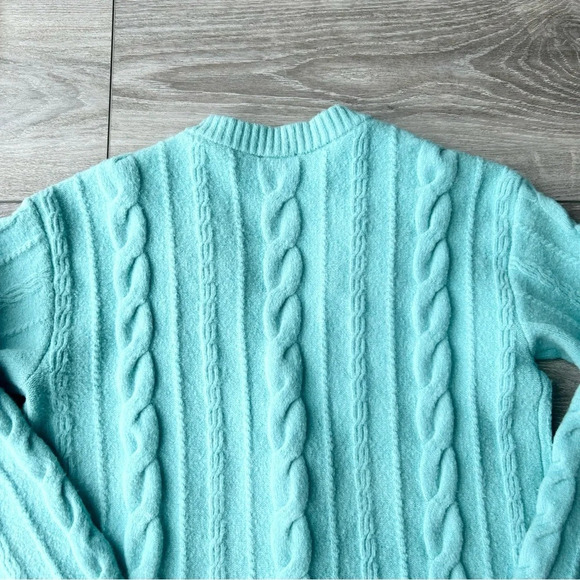 Talbots Light Blue Wool Blend Stretchy Cable Knit Cardigan - Picture 14 of 14